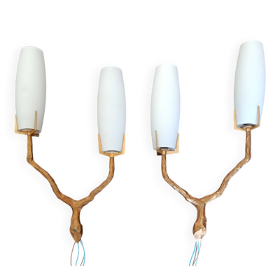 Paire d'appliques brutalistes – Maison Arlus – Vintage 1960
