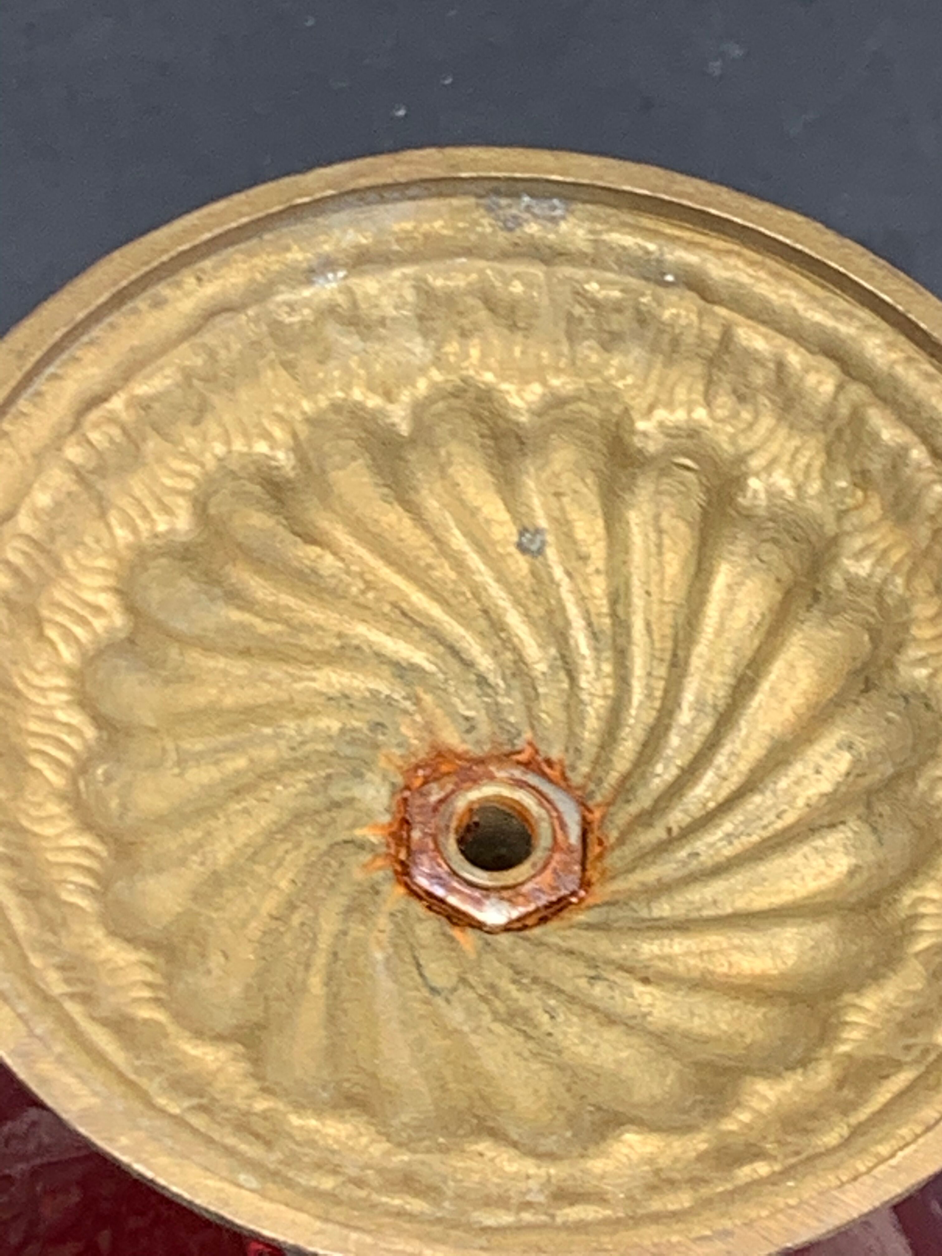 Red glass cut on vintage chiseled brass copper base