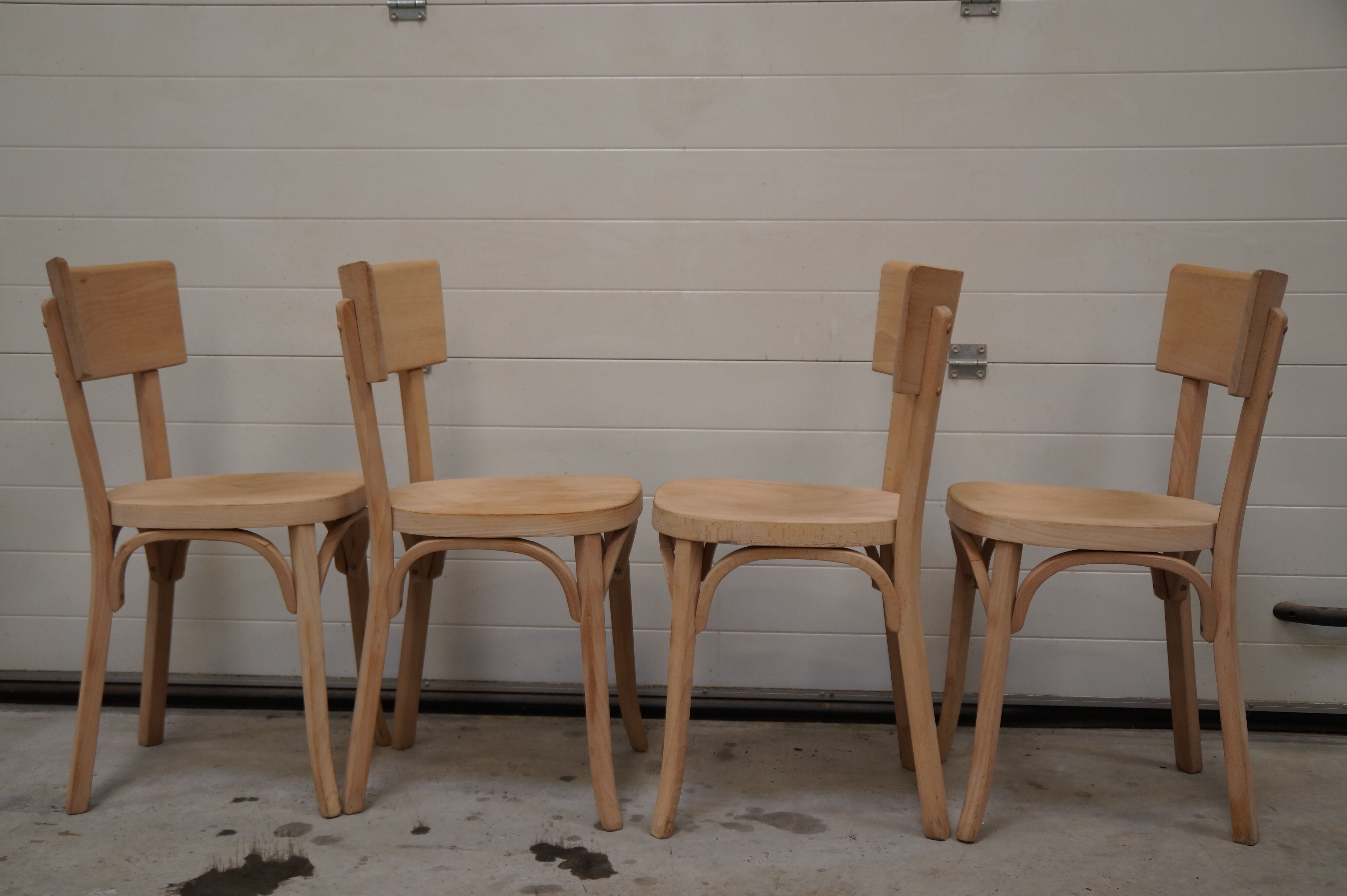 4 chaises baumann vintage en bois brut