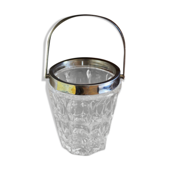 Ice bucket clear chiseled glass handle metal