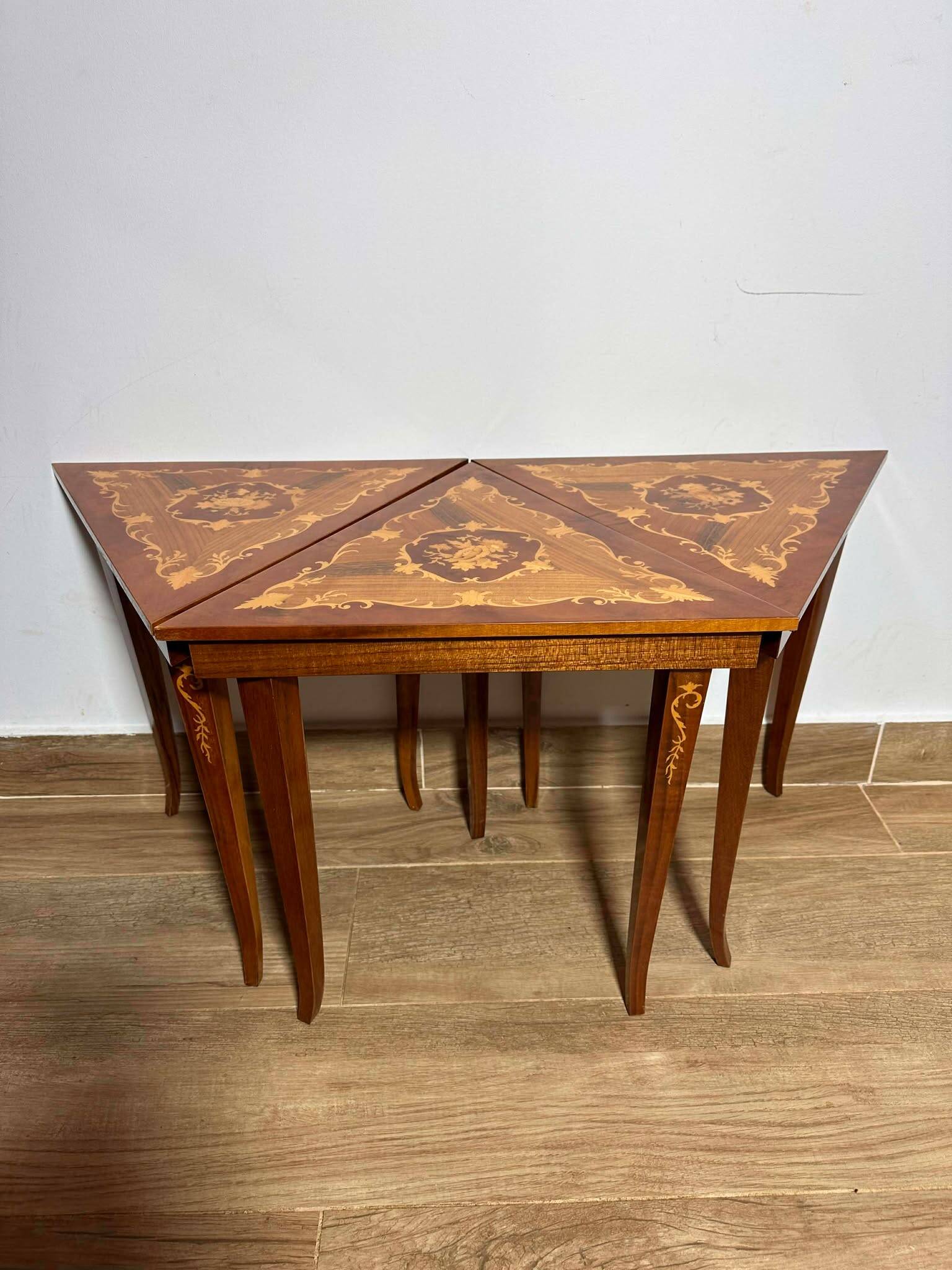 Italian Marquetry Five Piece Triangle Table