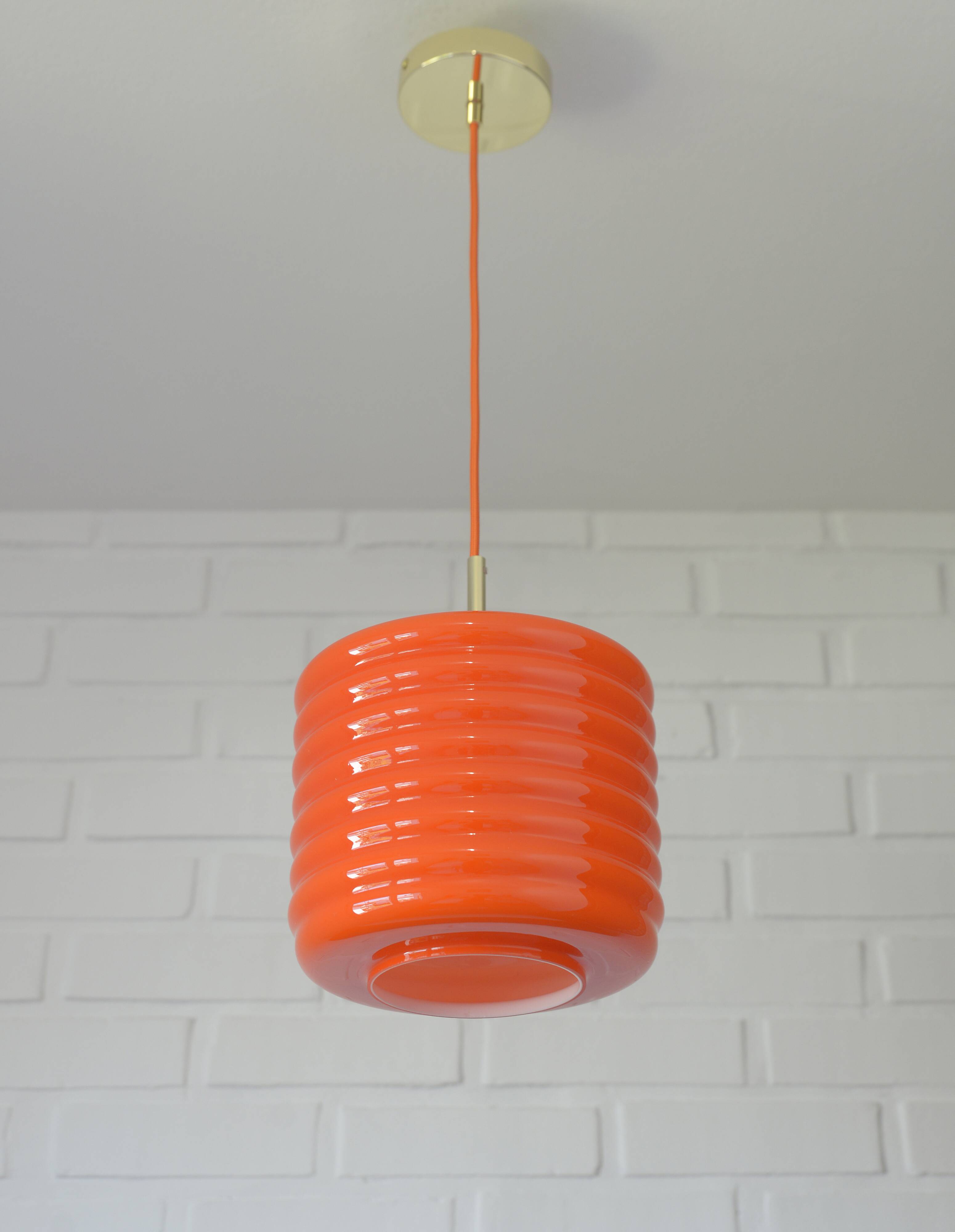 Vintage Pendant Light Hanging Retro Lamp Space Age Style MCM Orange Glass