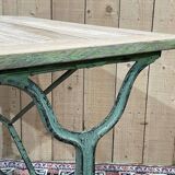Bistro table from the beginning of the 20th century, oak top and cast iron base