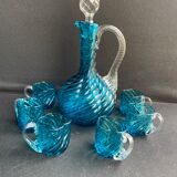 Service à liqueur en ½ cristal bleu XIXème