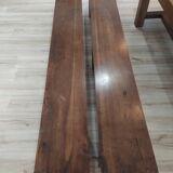 19th-century solid walnut farmhouse table, benches, extensions, Ardèche.