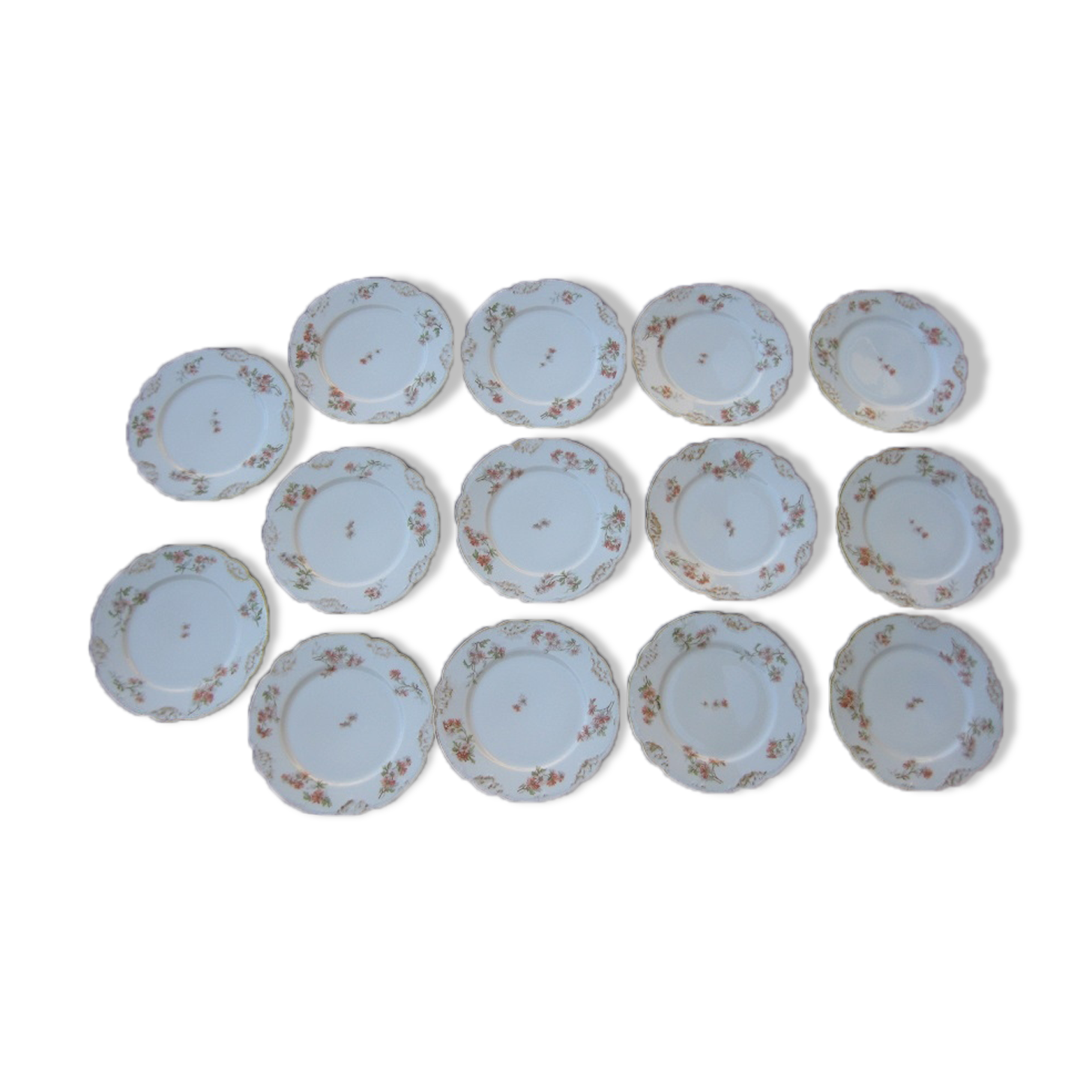 Former service a dessert, limoges, scalloped, flowers and gold