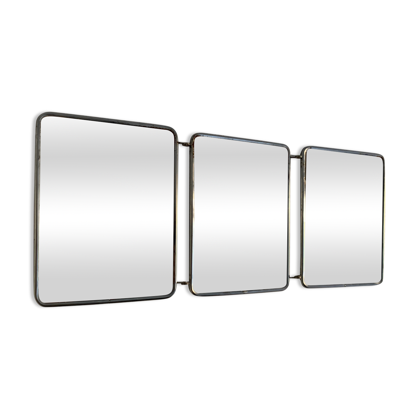 Mirror triptych barber orange rust vintage 1960 - 24 x 59 cm