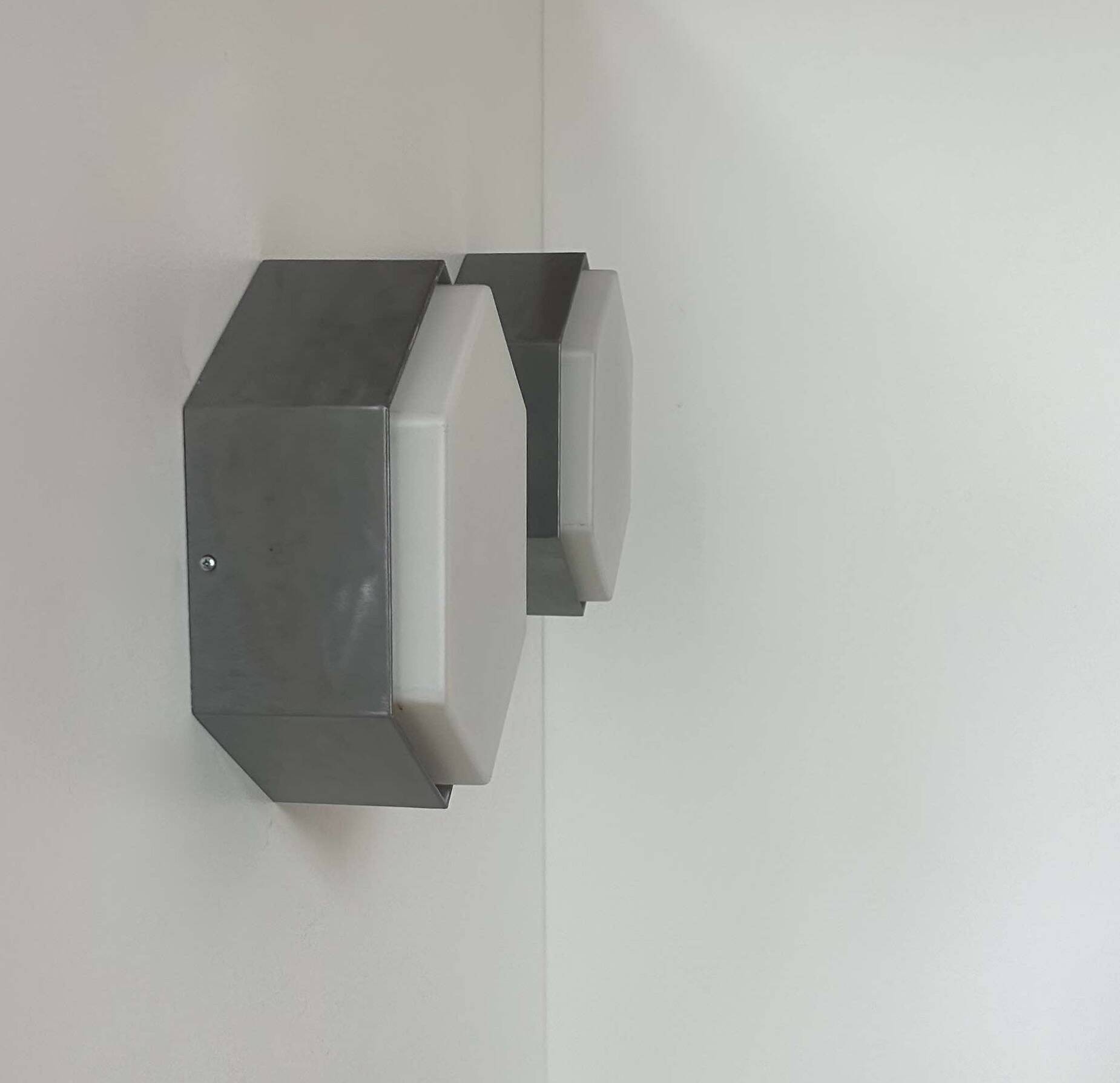 Pair of vintage opaline and metal wall lights, Raak Holland 1970