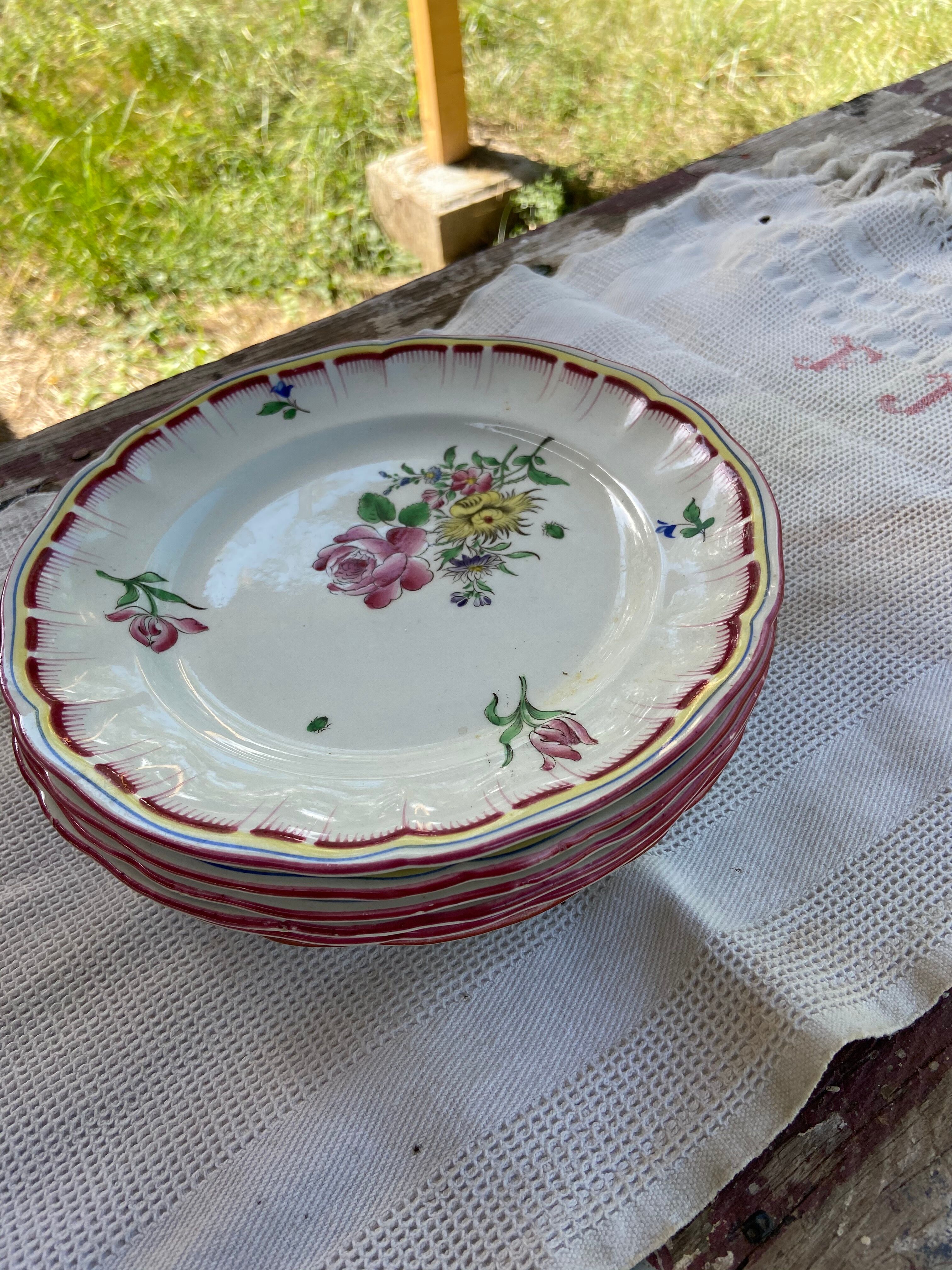 Lot de 6 assiettes à dessert Lunéville décor de fleurs