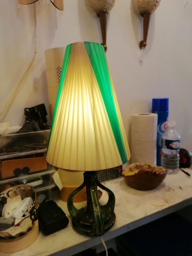 Ceramic foot lamp and vinyl slampshade, 1960
