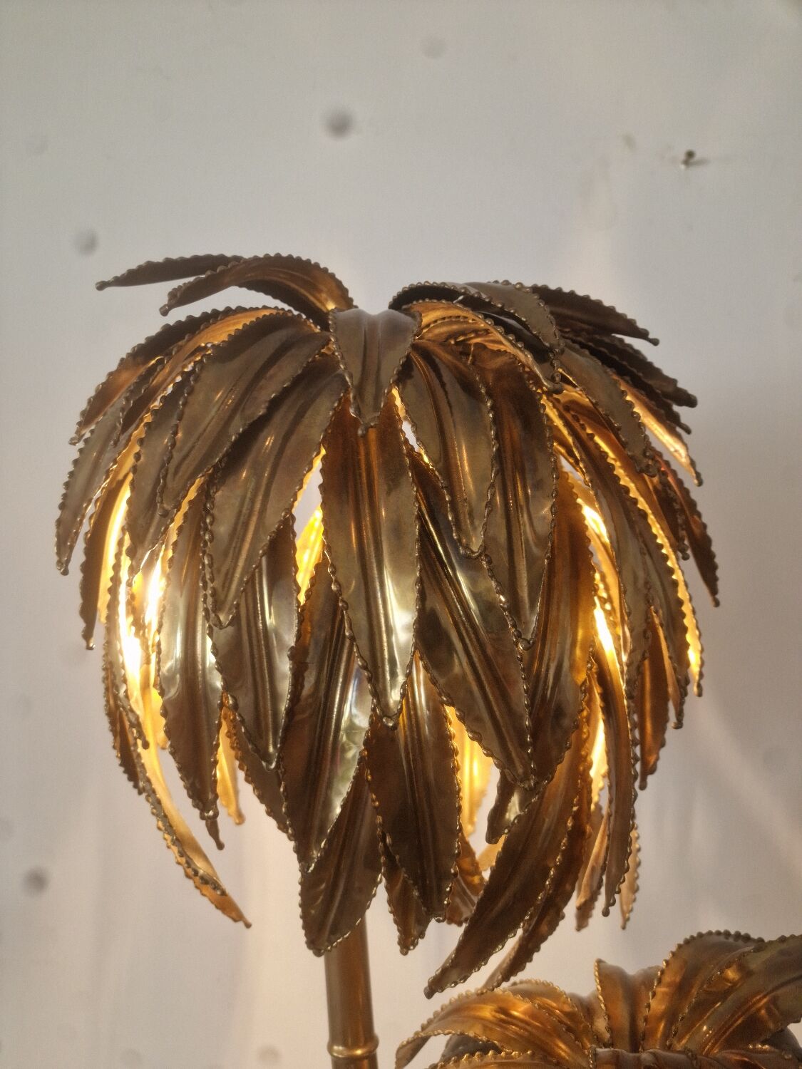 Lampe de table palmier en laiton vintage Maison Jansen, années 1970, France