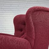 1950s, Danish relax armchair, red furniture fabric, ash wood legs.