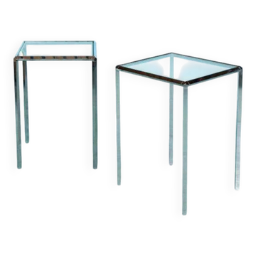 Vintage Herman Miller glass & chrome side tables, Converta