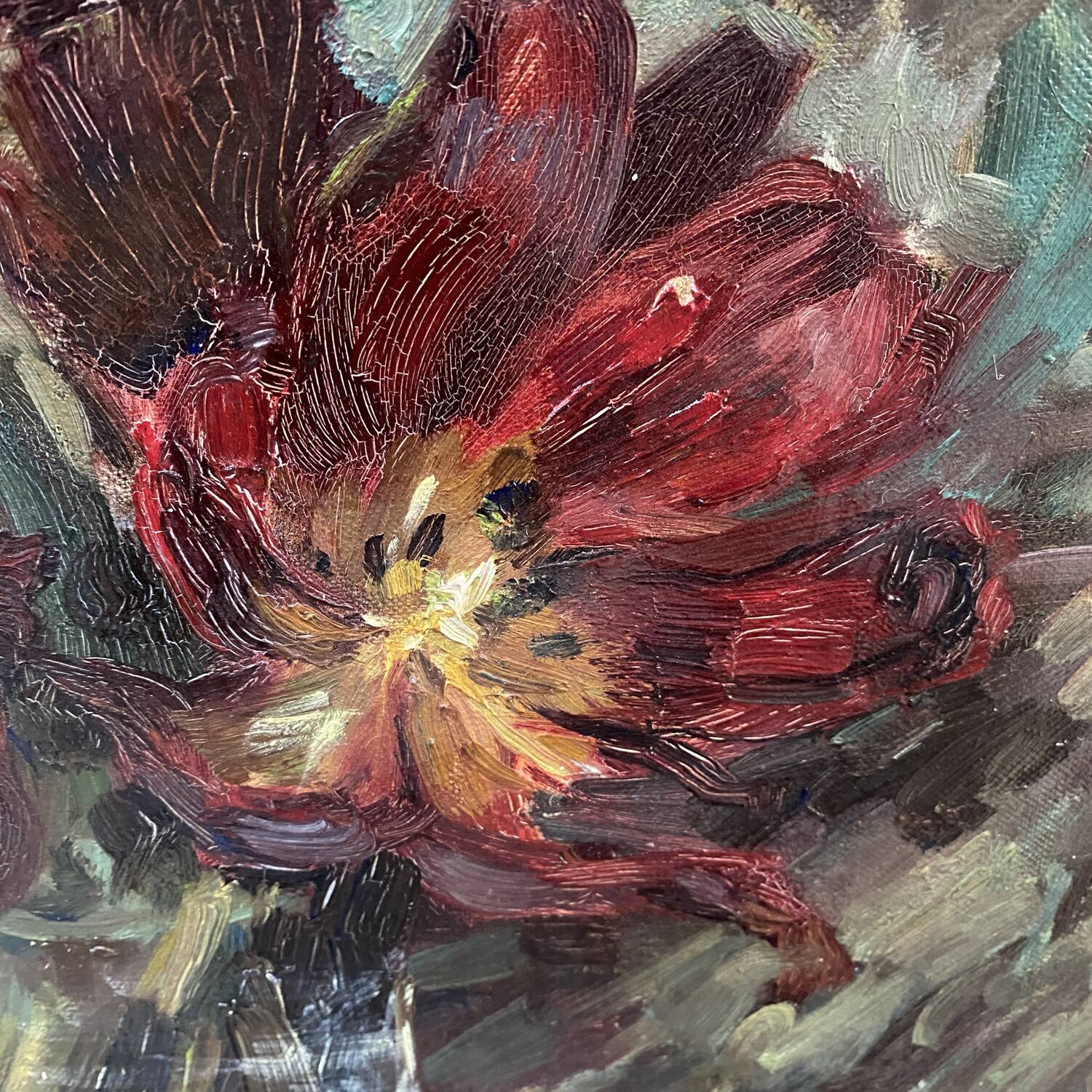 Painting 1952 "Bouquet with mirror signed Stermann