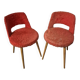 lot de 2 chaises fauteuil vintage en moumoute rouge usé