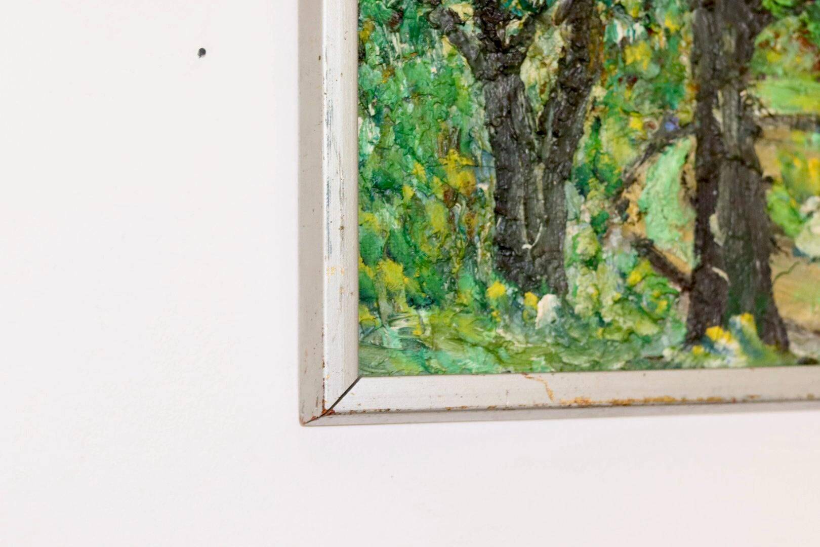 Swedish Original Mid-Century Oil On Board Painting" Clearing" by Stig Allan