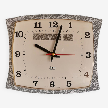 Horloge formica vintage pendule murale silencieuse rectangle "Japy gris argent"