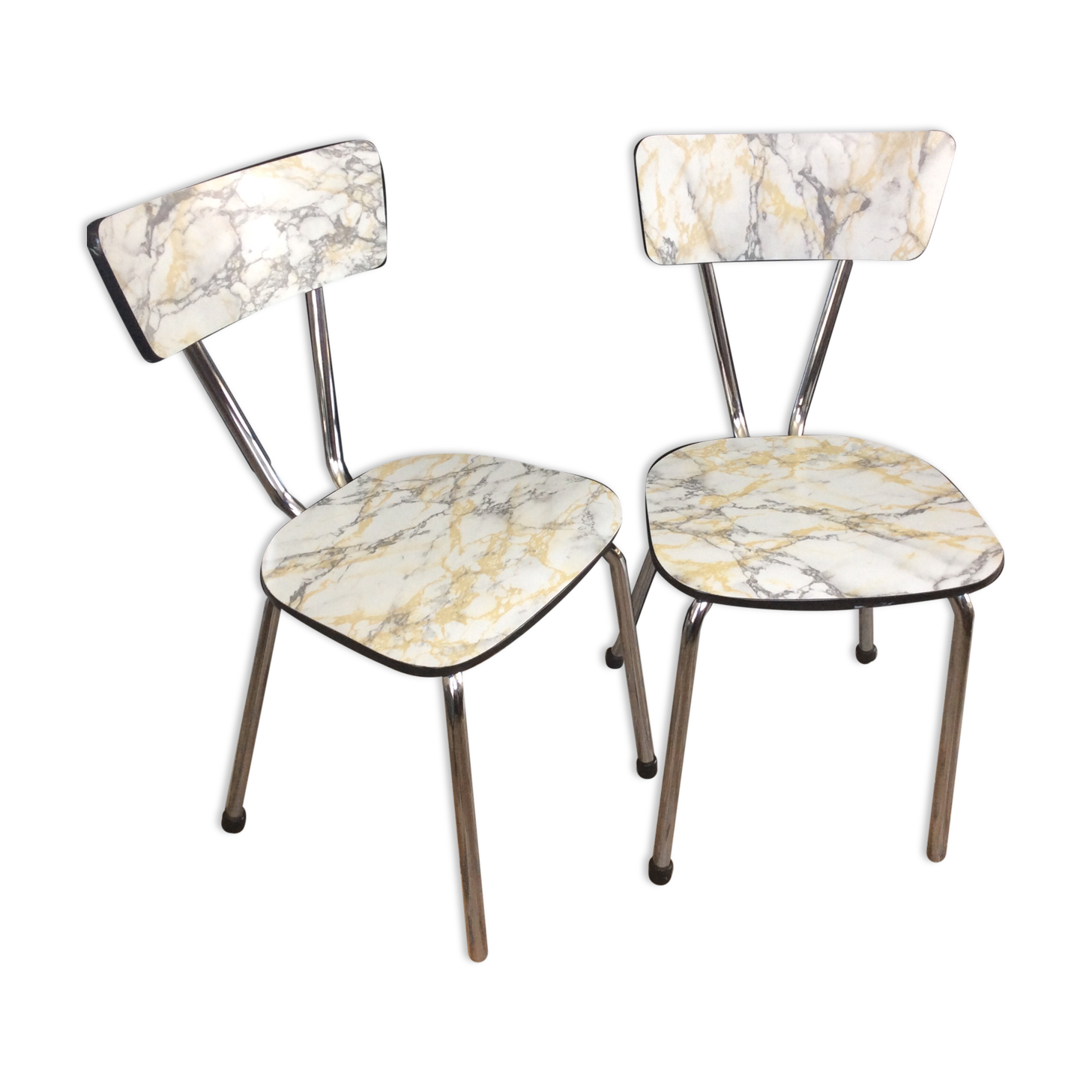 Series of 2 formica chairs marble effect of the 70s