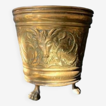 Large gilded brass planter on bronze feet from the 19th century