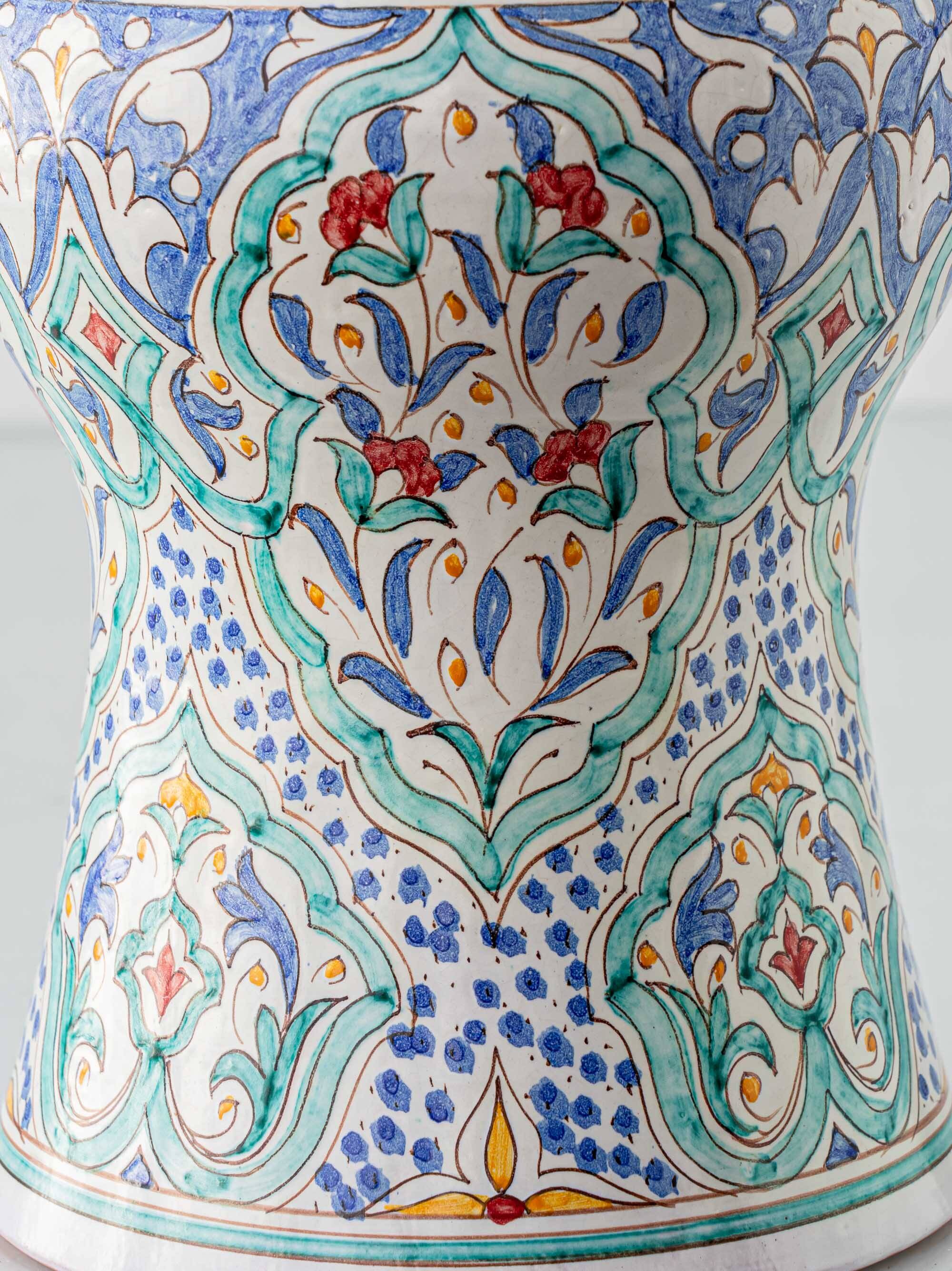 Mediterranean Table Lamp in Hand-Painted Spanish Ceramic, New Yellow Silk Shade