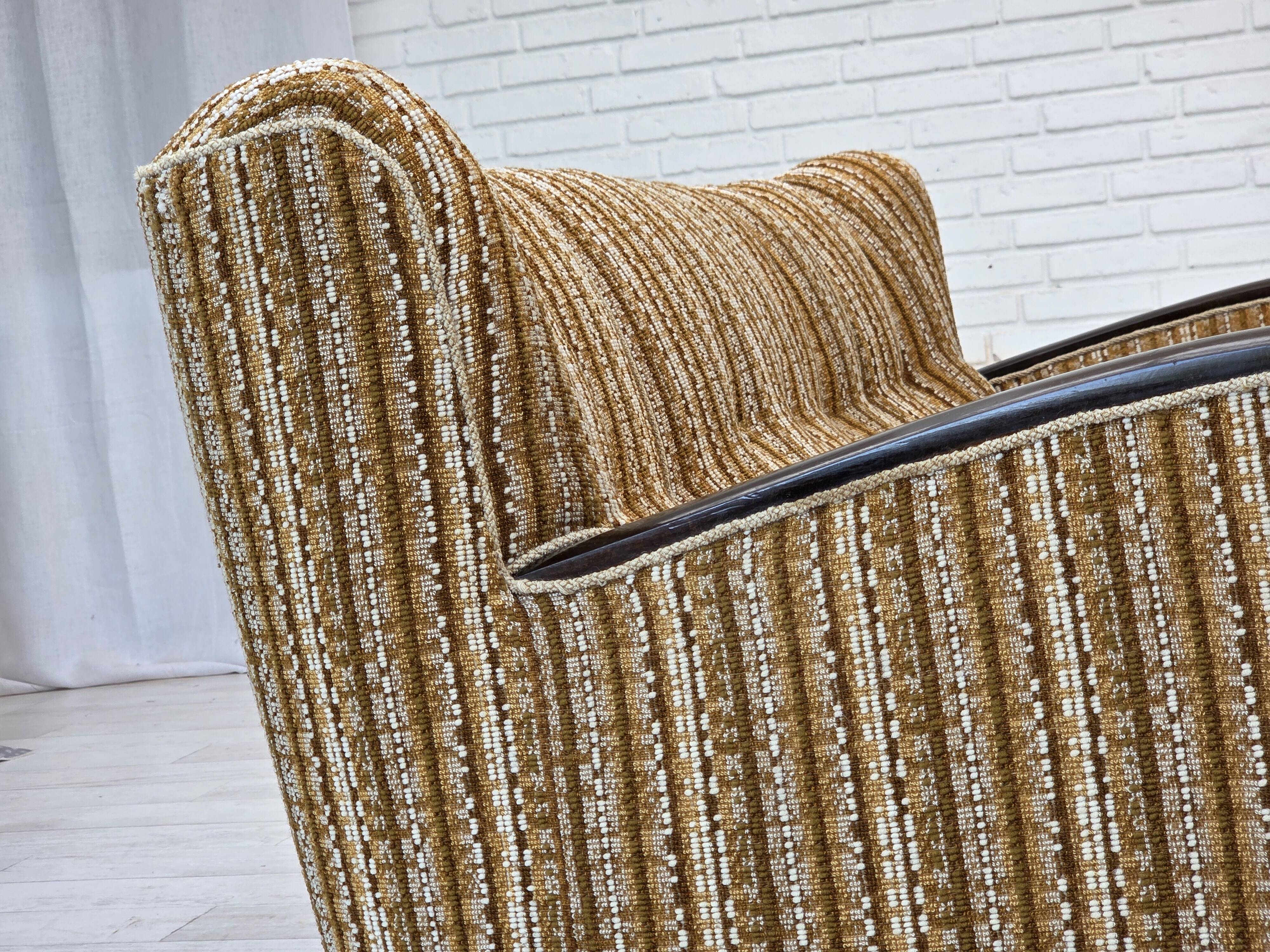 1960s, Danish 3-seater sofa, original, brown furniture wool, beech wood.