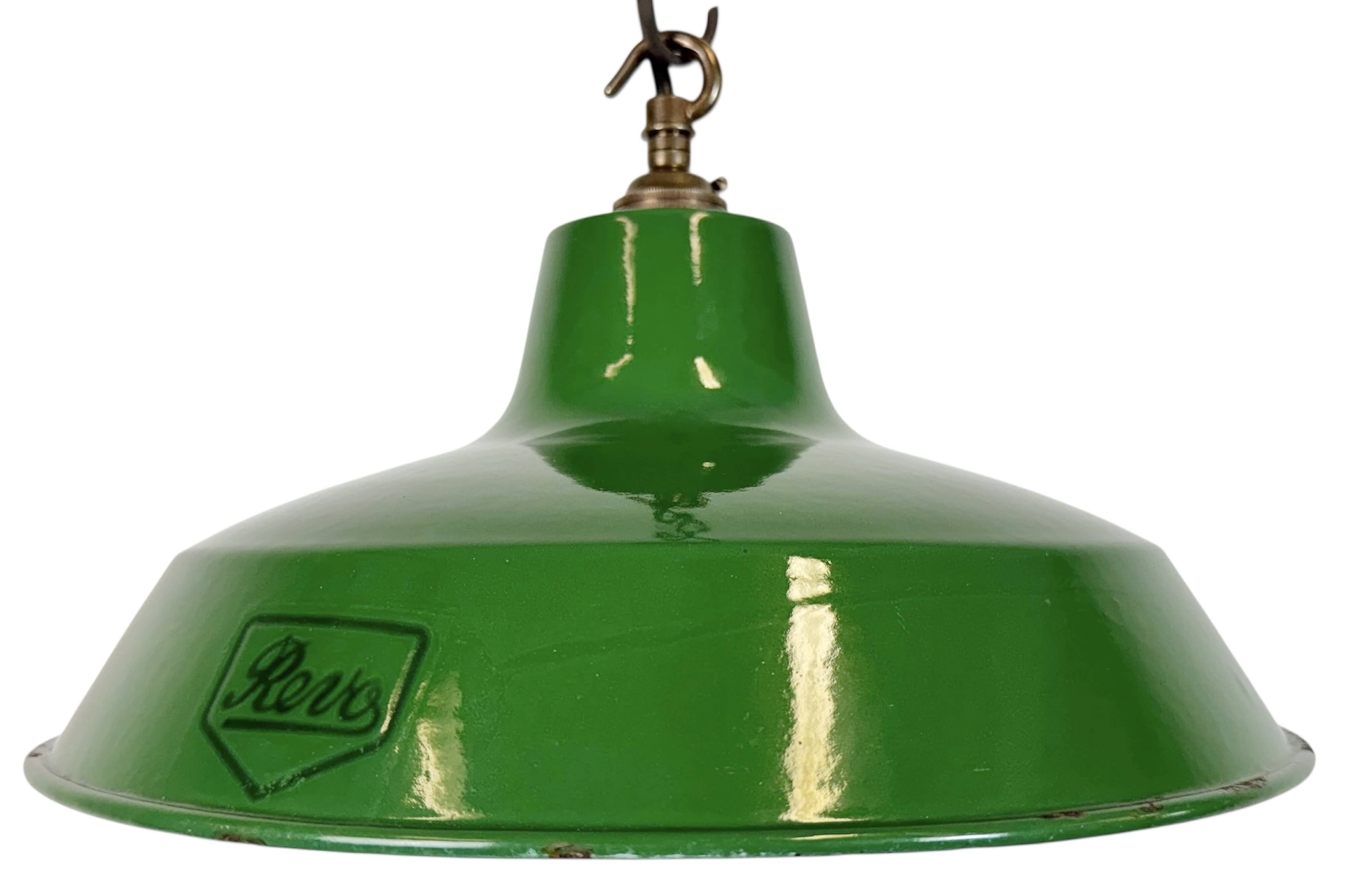 Industrial Green Enamel Factory Pendant Lamp from Revo, 1950s