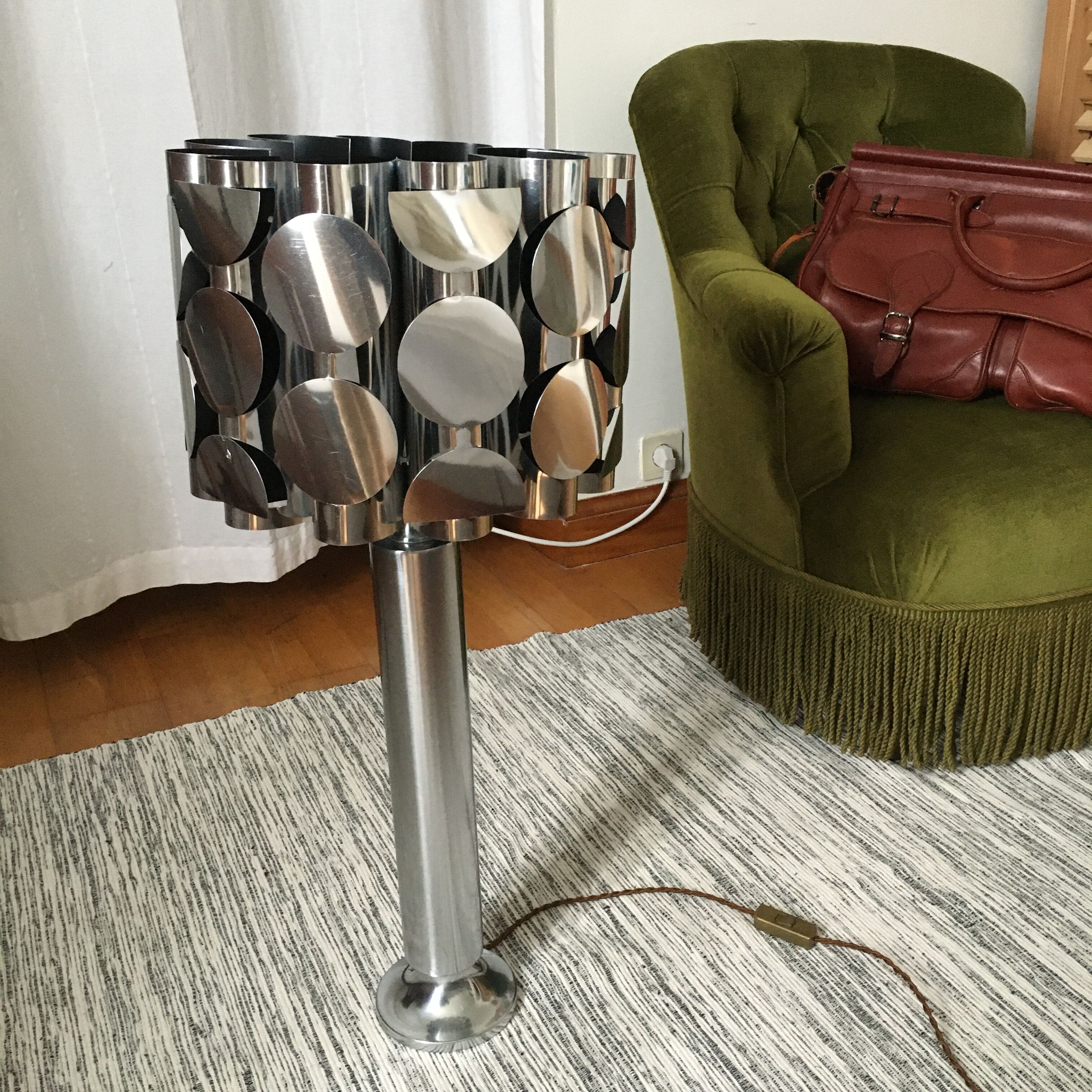 Vintage 70's brushed steel cylindrical lamp