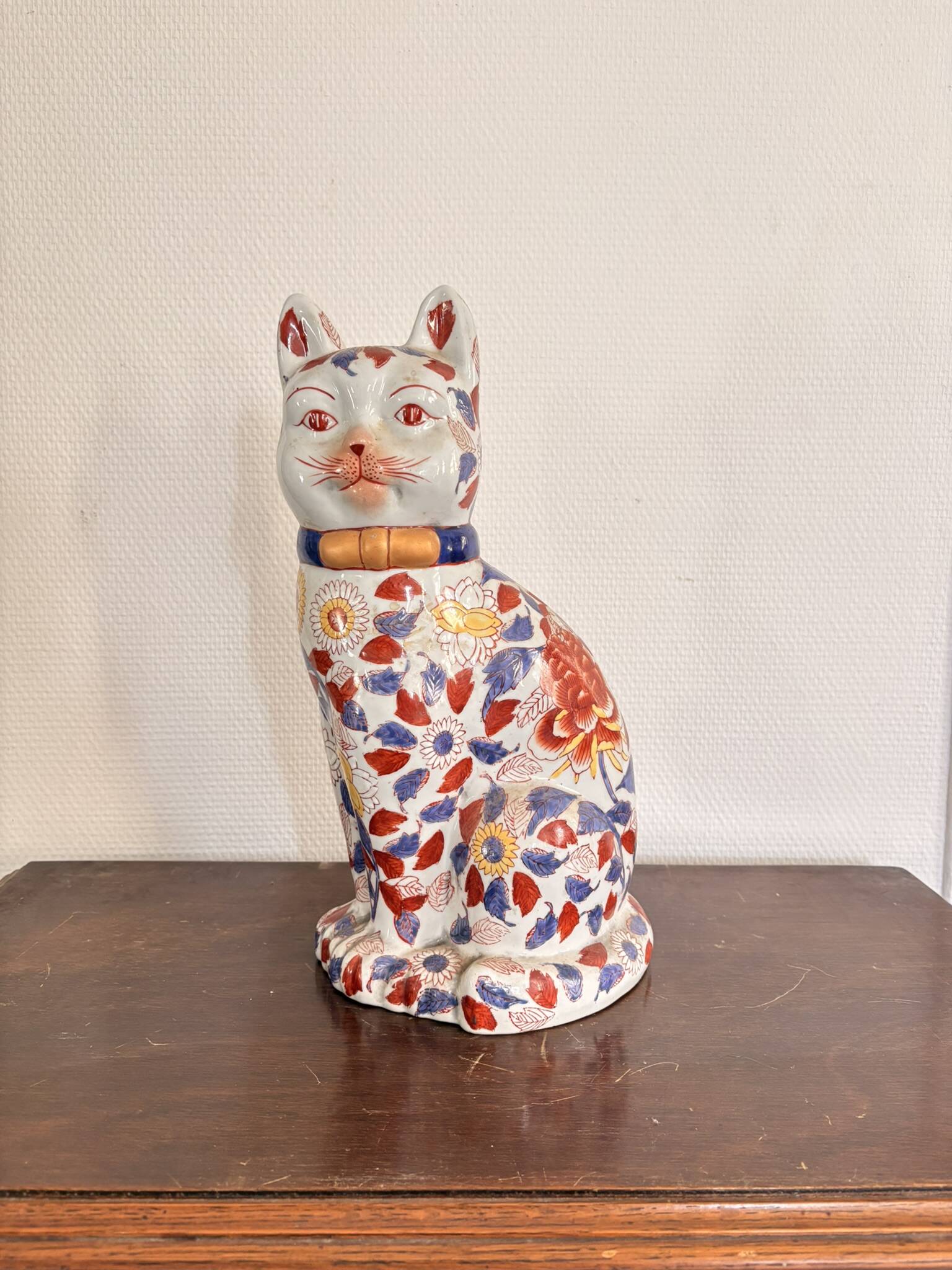 Ancient Sculpture Cat Family Green Porcelain Peony China Chinese Japan