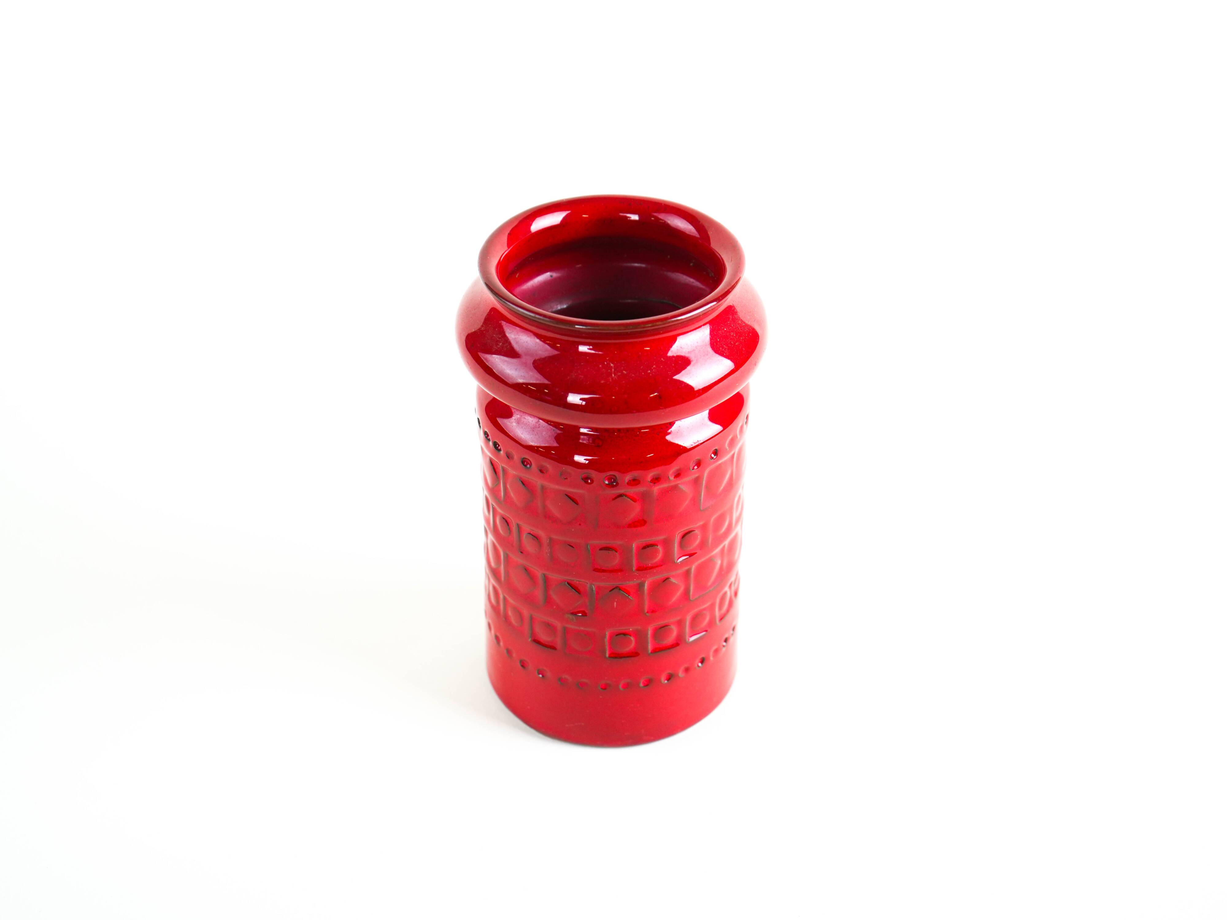 Red ceramic vase, German design, 1960s, made in West Germany
