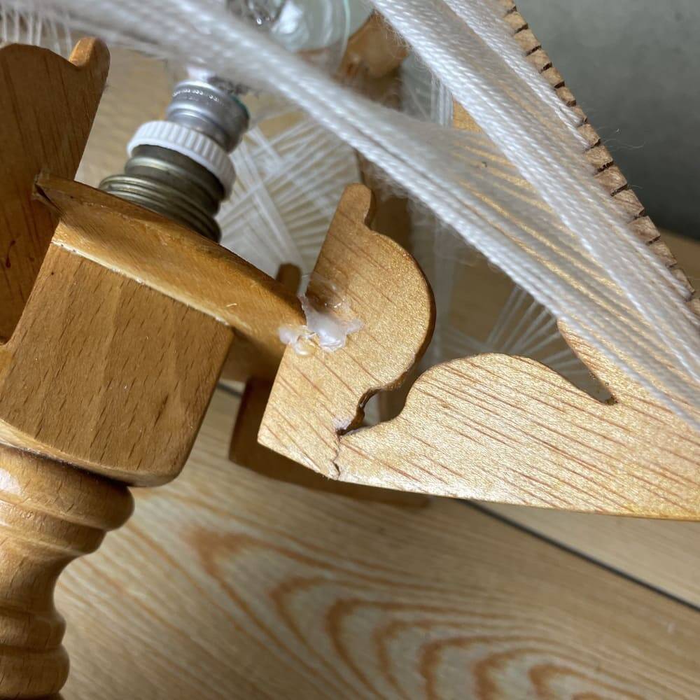 Geometric wood and string-art table lamp