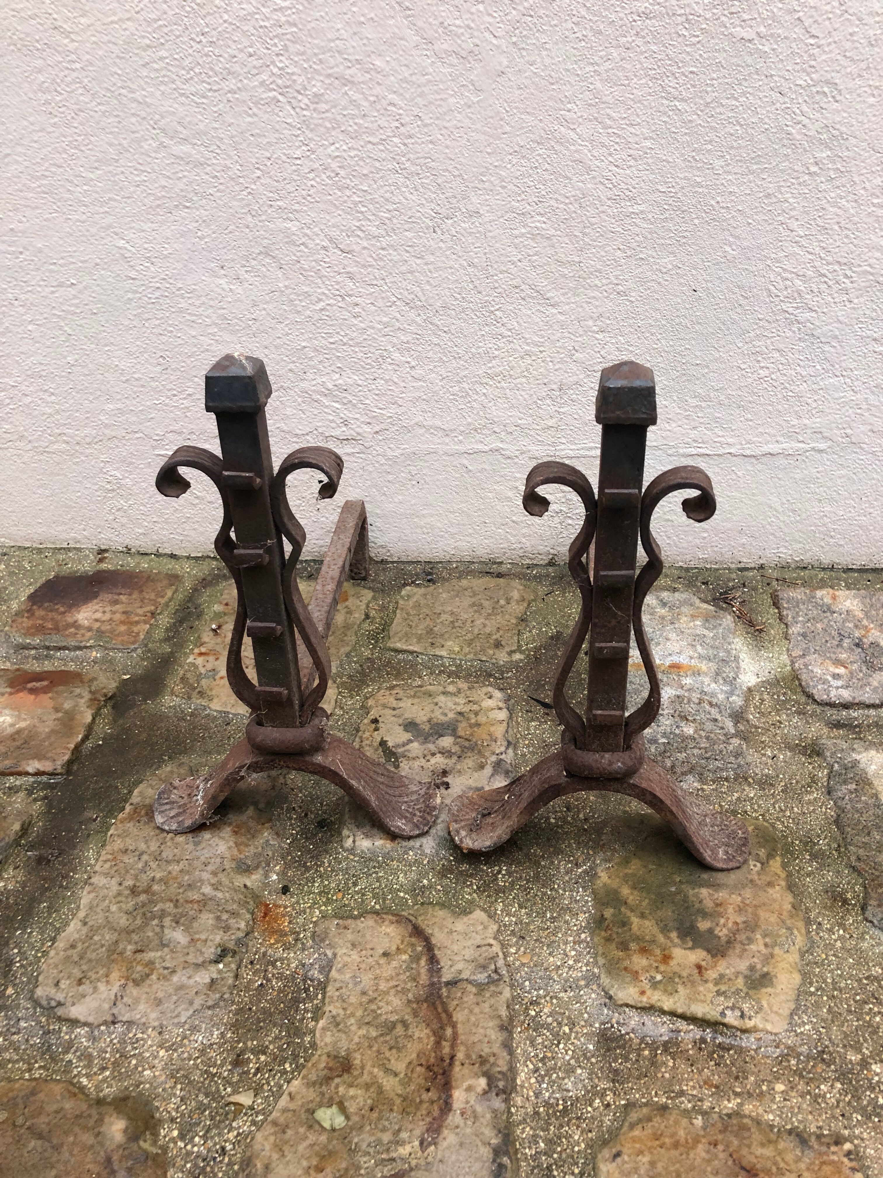Pair of wrought iron chimney pegs