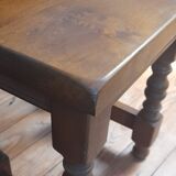 2 solid wood trundle tables, turned legs 80