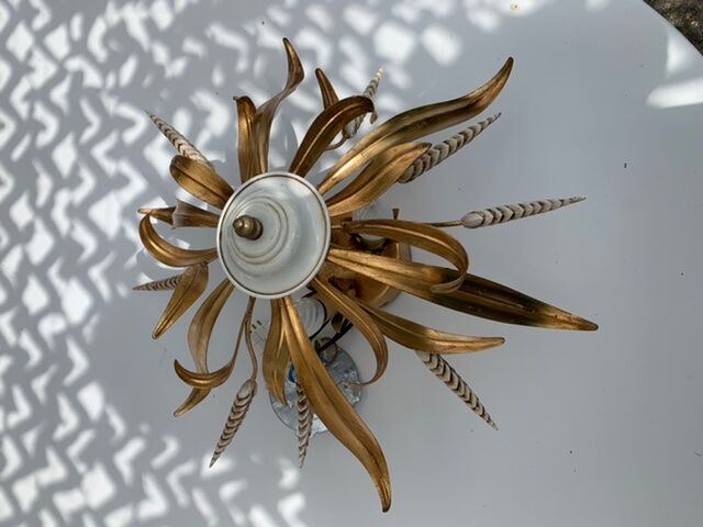 Ceiling light foliage and vintage gilded metal plant