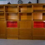 Modular furniture set by Pierre Cruege for Martin Dupuis in light oak, 1960