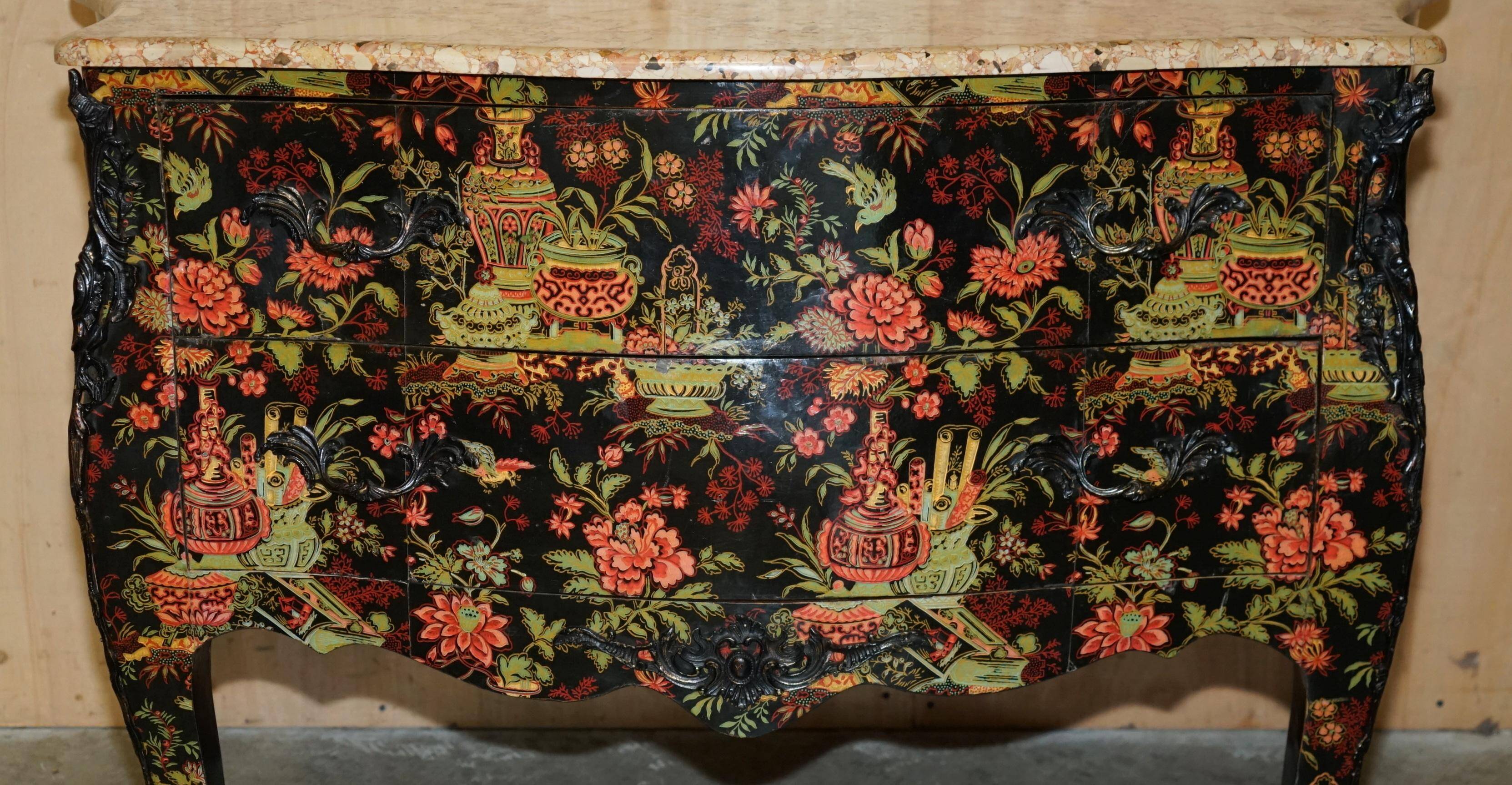 Antique Chinoiserie Commode Hand-Painted with Marble Top
