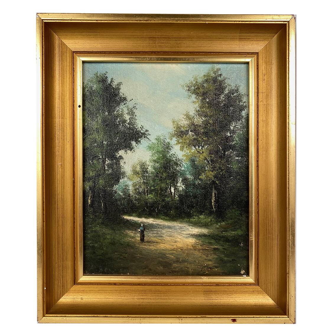 Alain Bonnaud (20th century), small oil on canvas. “Woman on a forest path”