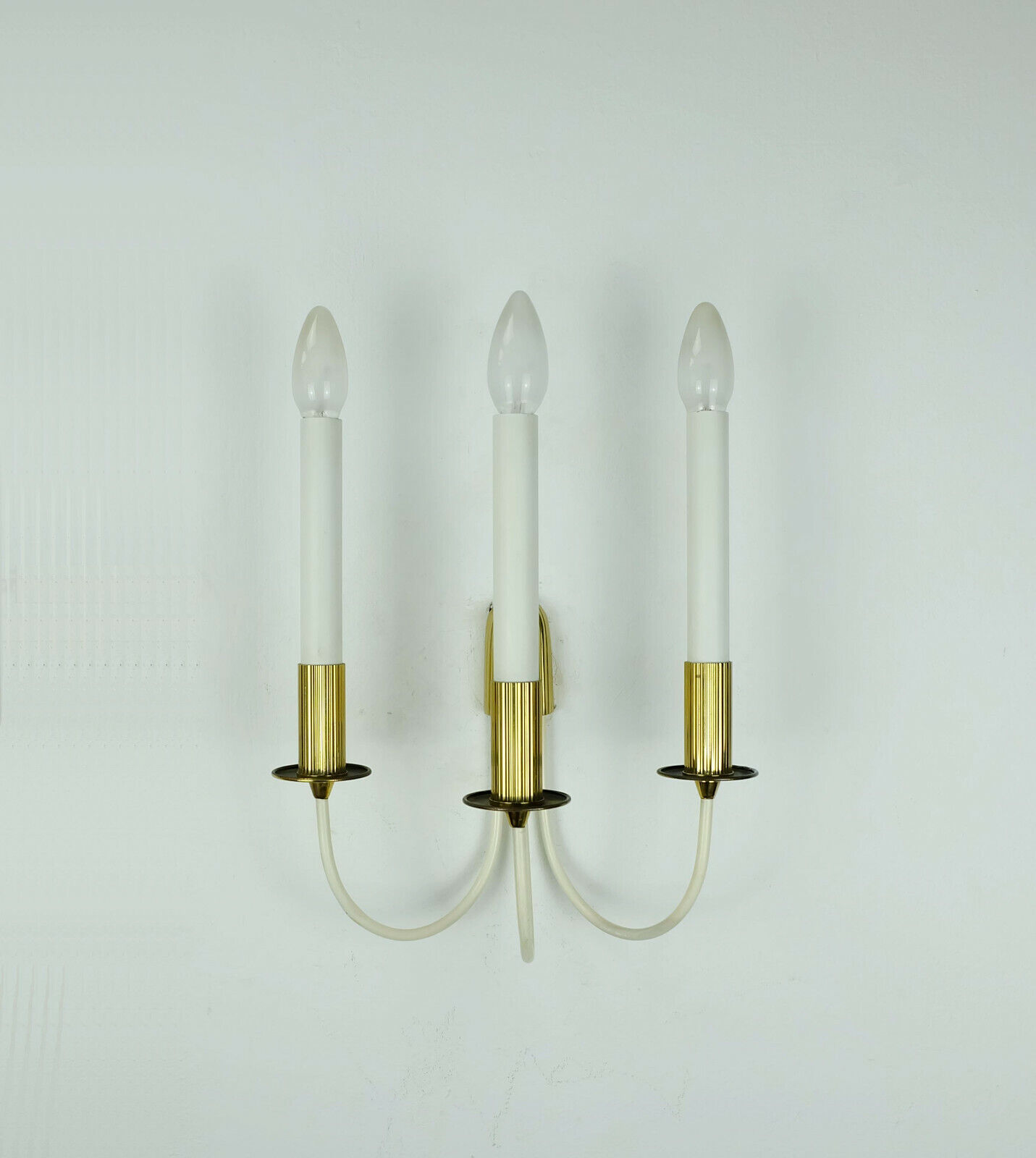 Mid century sconce wall lamp brass white metal vintage cinema light / 2 available