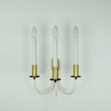 Mid century sconce wall lamp brass white metal vintage cinema light / 2 available