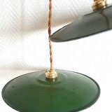 Pair of industrial enameled sheet metal pendant lights