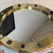 Modern Circular Mirror with Brass Frame and Semi-Precious Stone