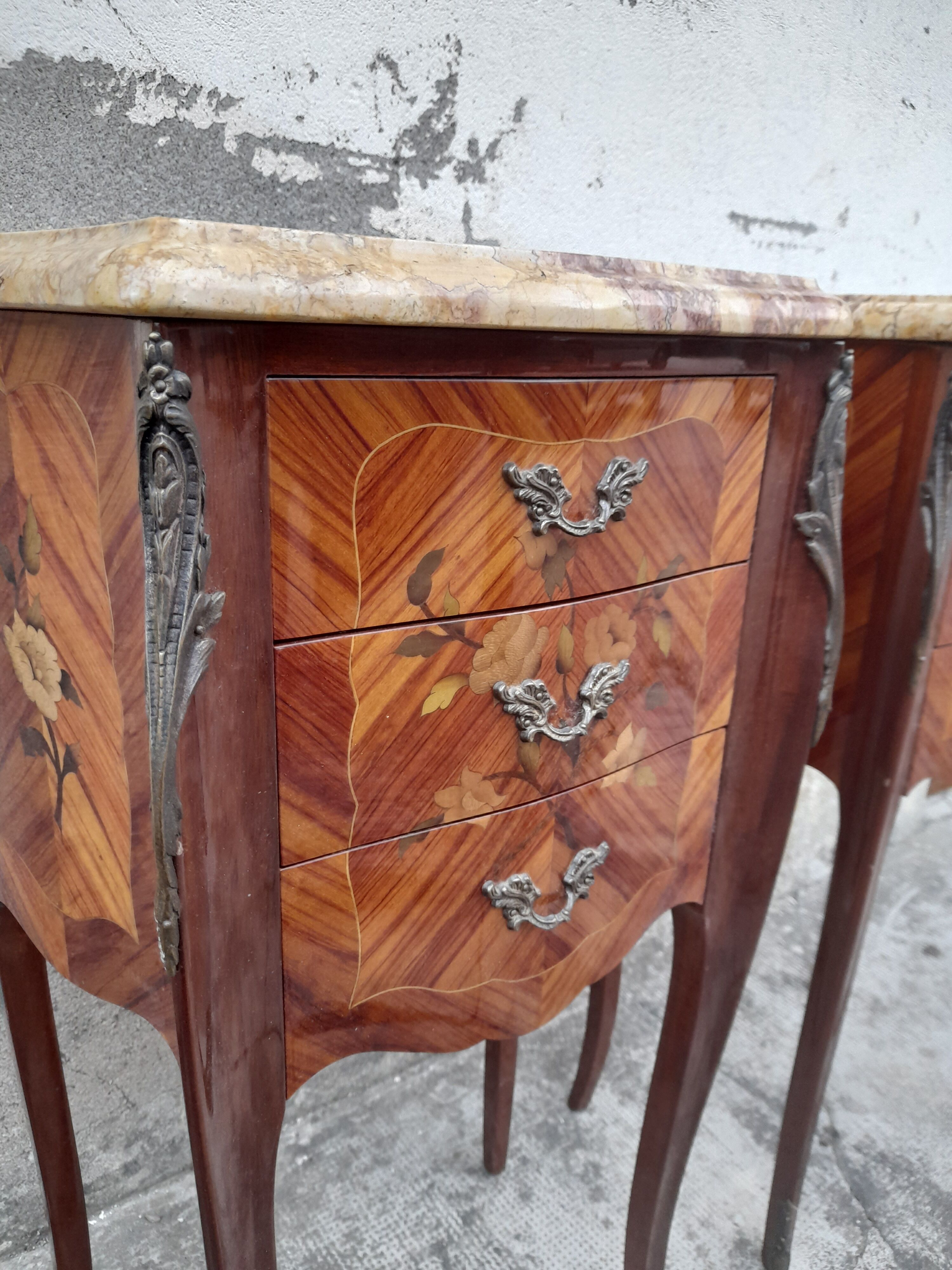 Pair of Louis XV style bedside tables in Marquetry