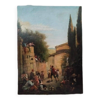 Antique oil painting on canvas, period, mid-19th century, central italy