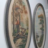 Pair of color lithographed landscape paintings