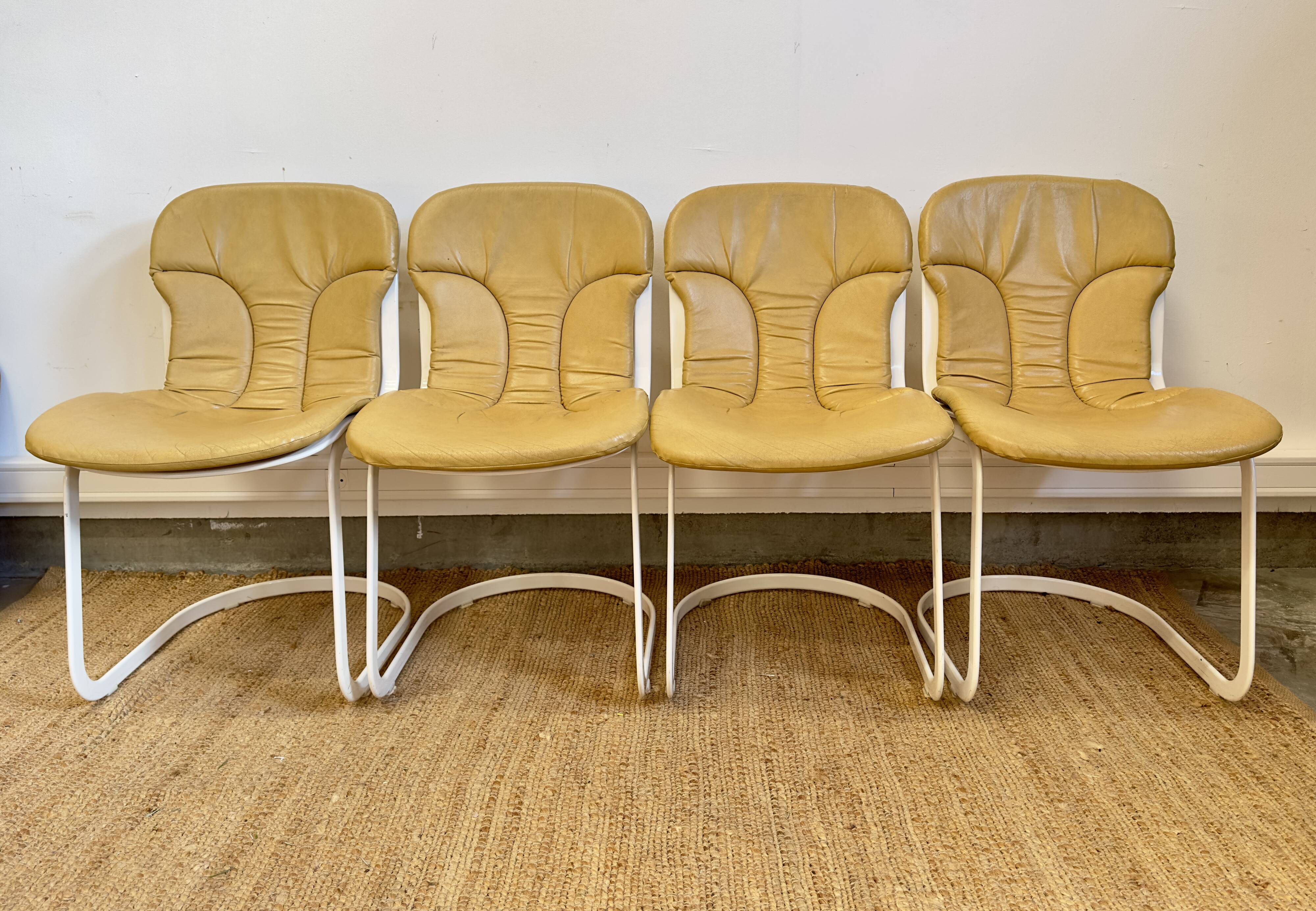 Set of 4 vintage CIDUE chairs – yellow leather – Italy