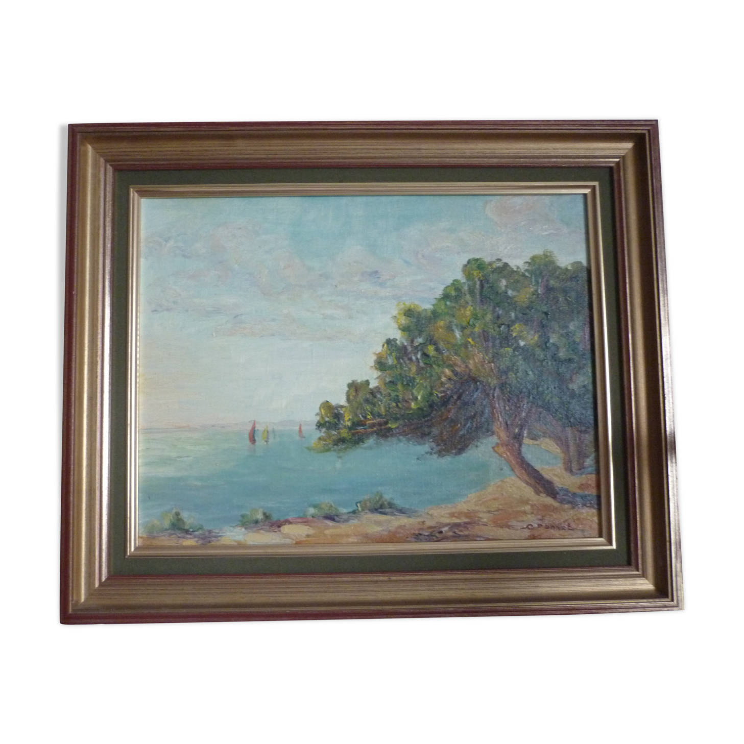 Tablau painting with seaside oil signed