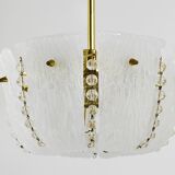 J.T. Kalmar Petite curved suspension basket, brass and glass, Austria, 1950s