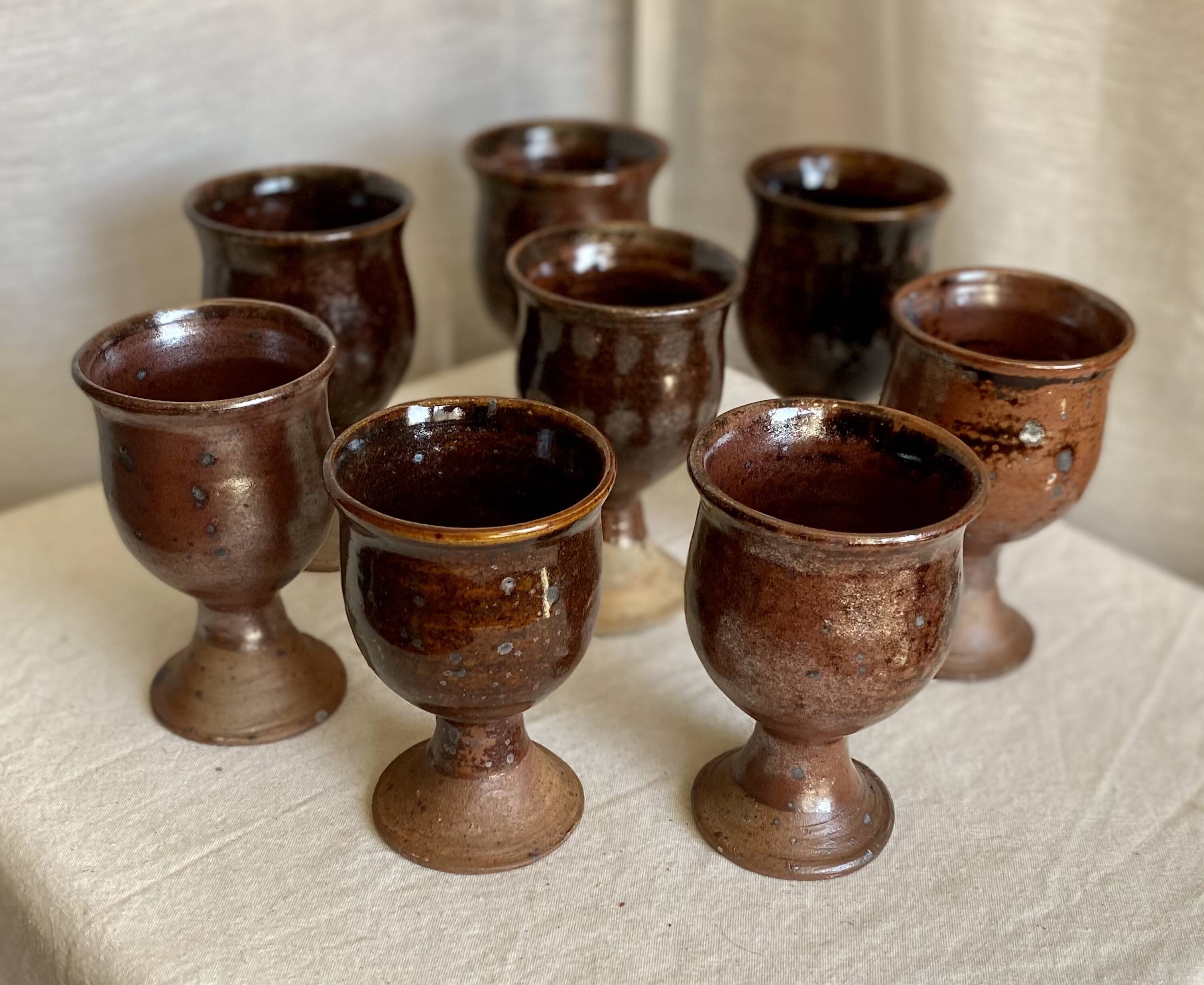 Service de 8 verres grès pyrite vintage 1960 d'Albert THIRY (Vallauris)