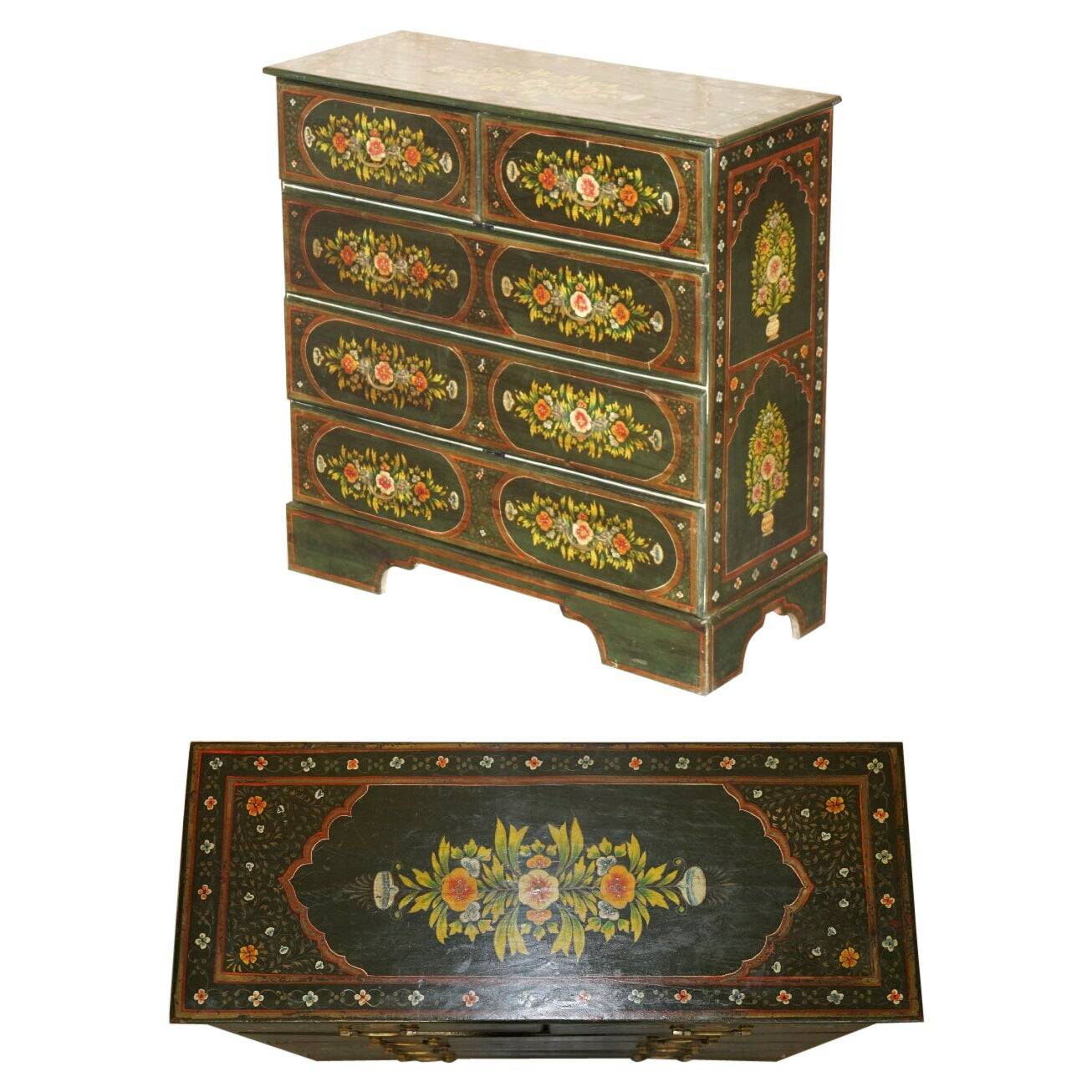 Antique Swedish commode hand-painted, two drawers out of three.
