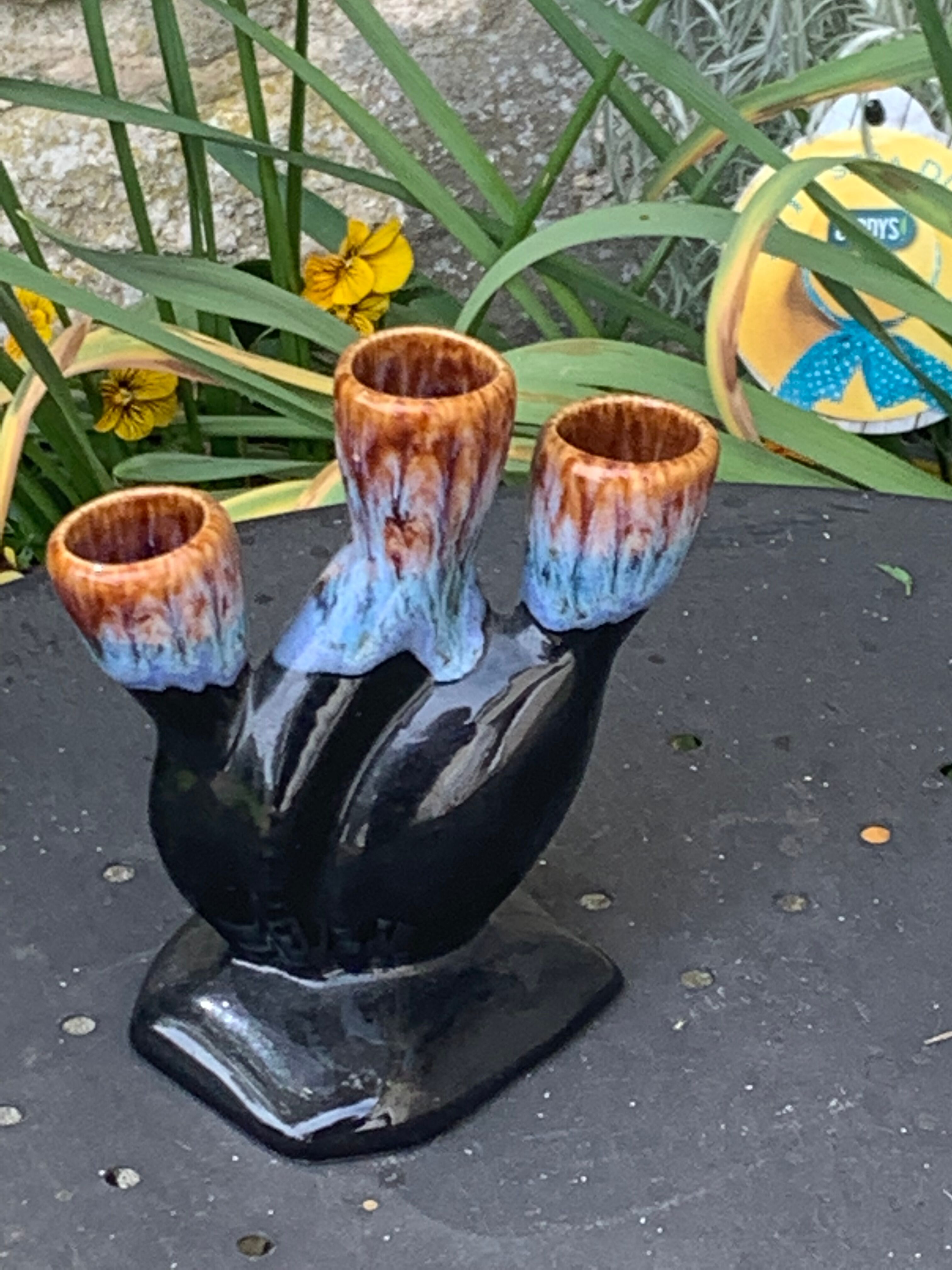 Soliflore for 3 flowers in flamed and vintage glazed ceramic