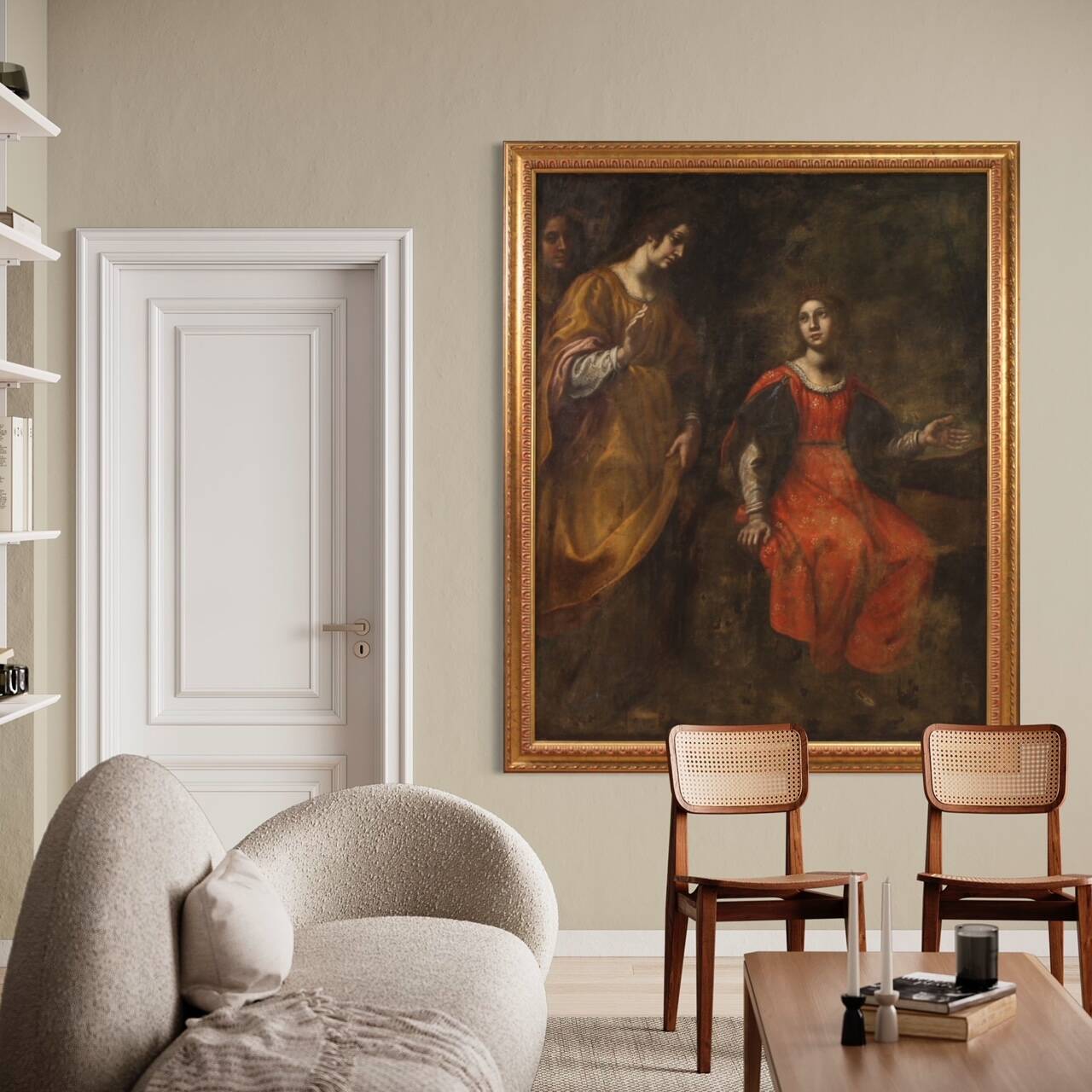 Peinture italienne antique du XVIIe siècle, Moïse sauvé des eaux.